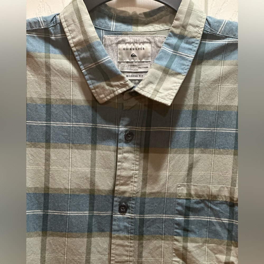 Quiksilver Shirt Everyday Check(iceberg green)100% cotton short sleeve shirt.XXL